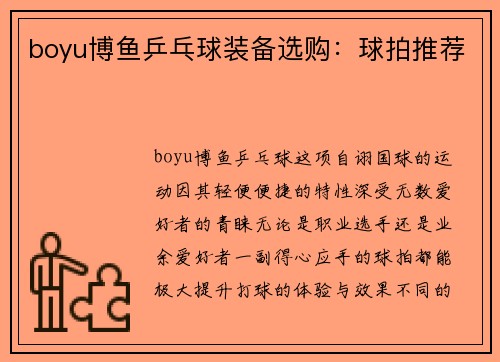 boyu博鱼乒乓球装备选购：球拍推荐
